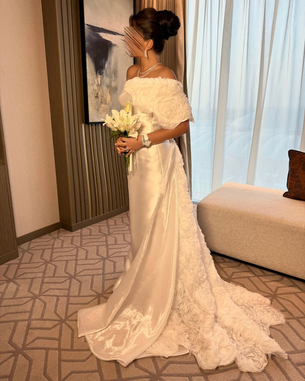 Elegant 3D Floral White One Shoulder Evening Dress  SF285