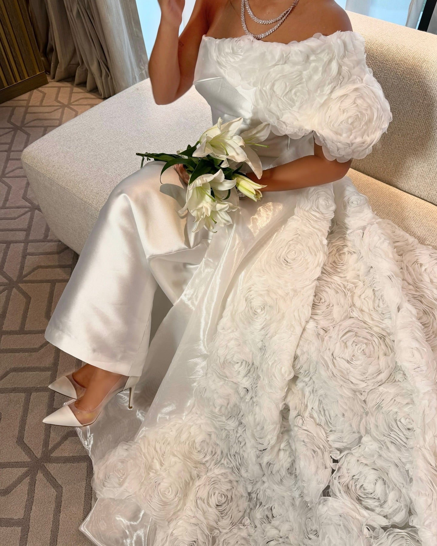 Elegant 3D Floral White One Shoulder Evening Dress  SF285