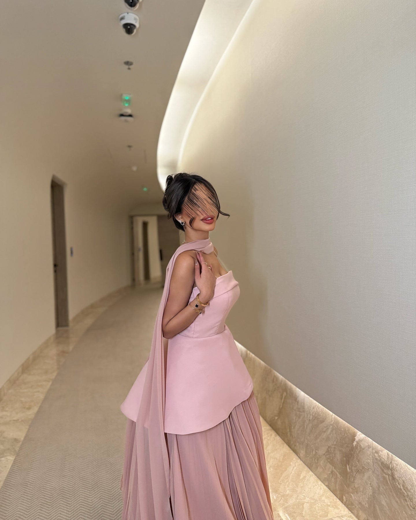 Elegant Pink Strapless Evening Dress with Scarf SF566