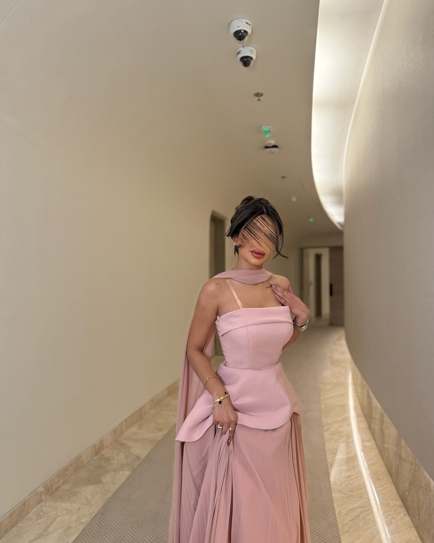 Elegant Pink Strapless Evening Dress with Scarf SF566