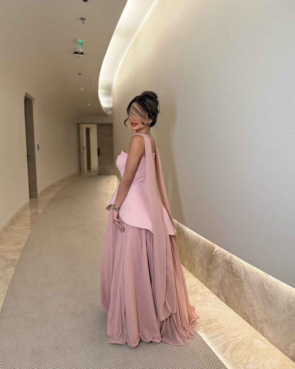 Elegant Pink Strapless Evening Dress with Scarf SF566