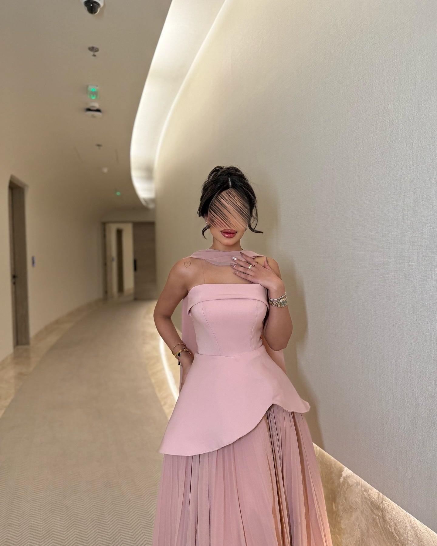 Elegant Pink Strapless Evening Dress with Scarf SF566