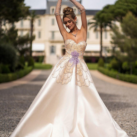 Luxury Beaded Butterfly Beige A-Line Evening Dress SS467