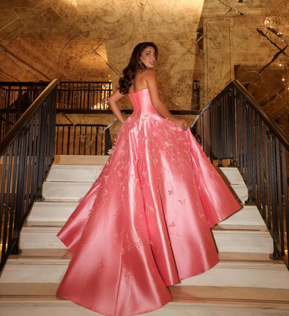 Luxury 3D Flowers Feathers Coral Pink Evening Dress SS470