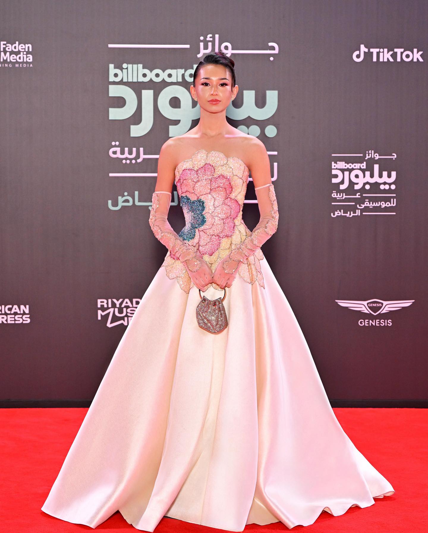 Elegant Strapless Beaded Evening Dress with Gloves SS513