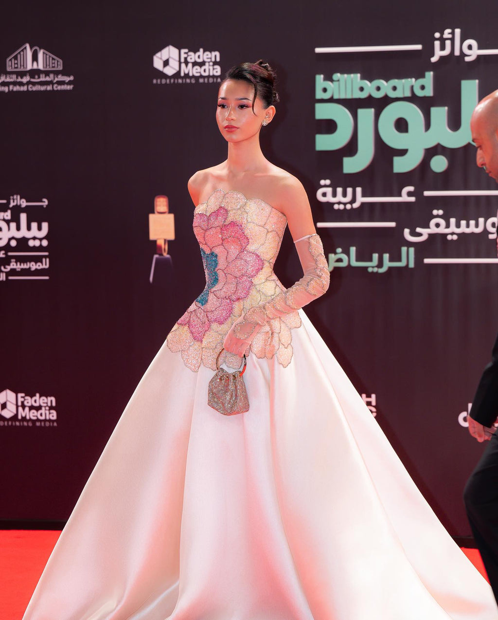Elegant Strapless Beaded Evening Dress with Gloves SS513