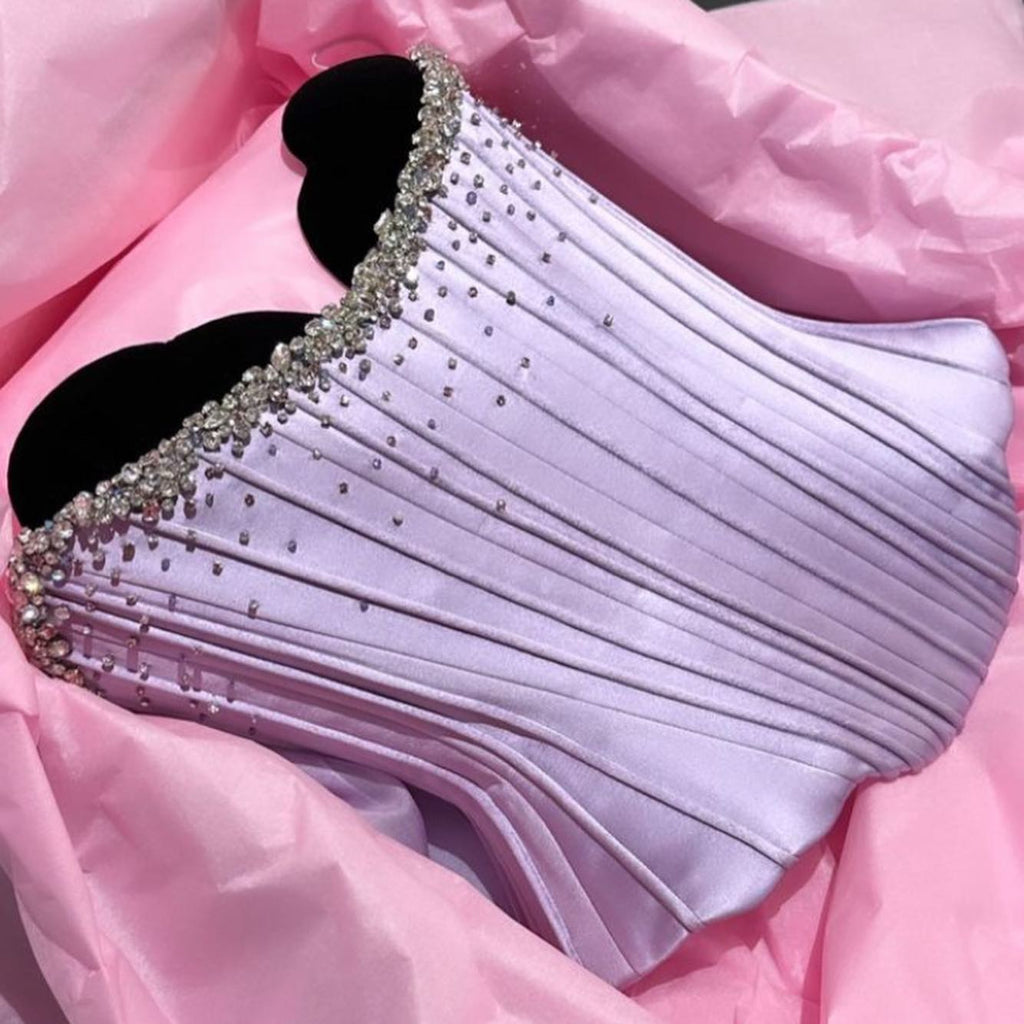 Elegant Crystal Lilac Two Pieces Scalloped Corset Evening Dress SS264