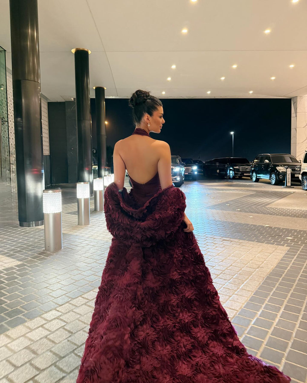 Gorgeous 3D Floral Burgundy V-Neck Evening Dress SF197