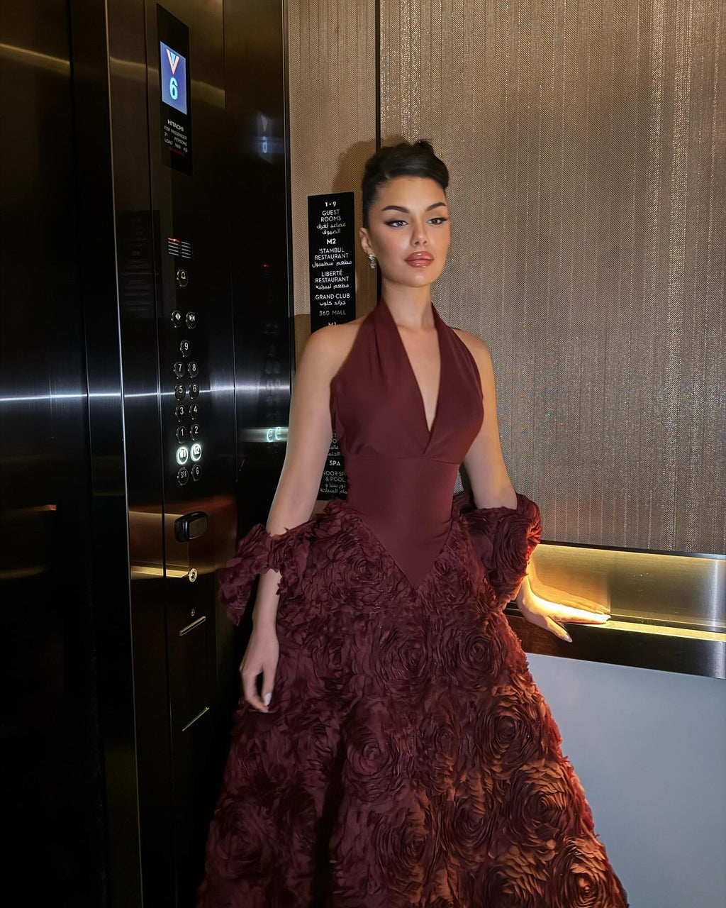 Gorgeous 3D Floral Burgundy V-Neck Evening Dress SF197