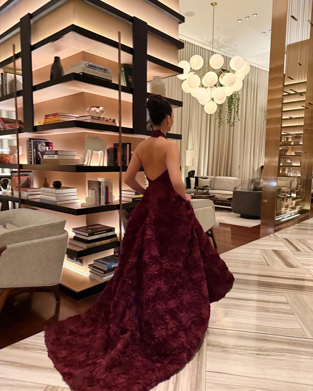 Gorgeous 3D Floral Burgundy V-Neck Evening Dress SF197