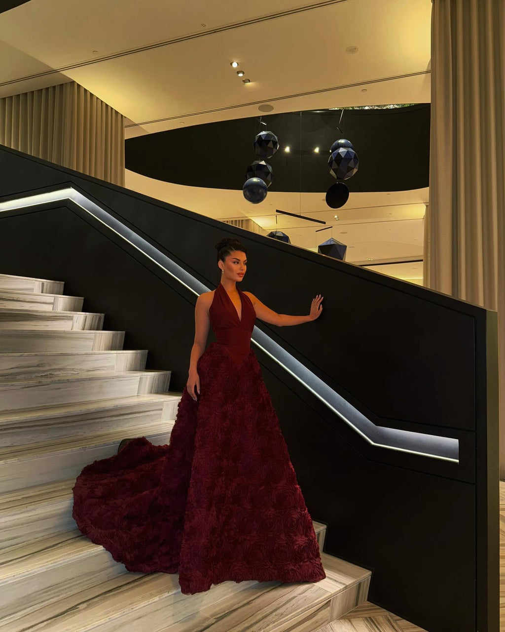 Gorgeous 3D Floral Burgundy V-Neck Evening Dress SF197