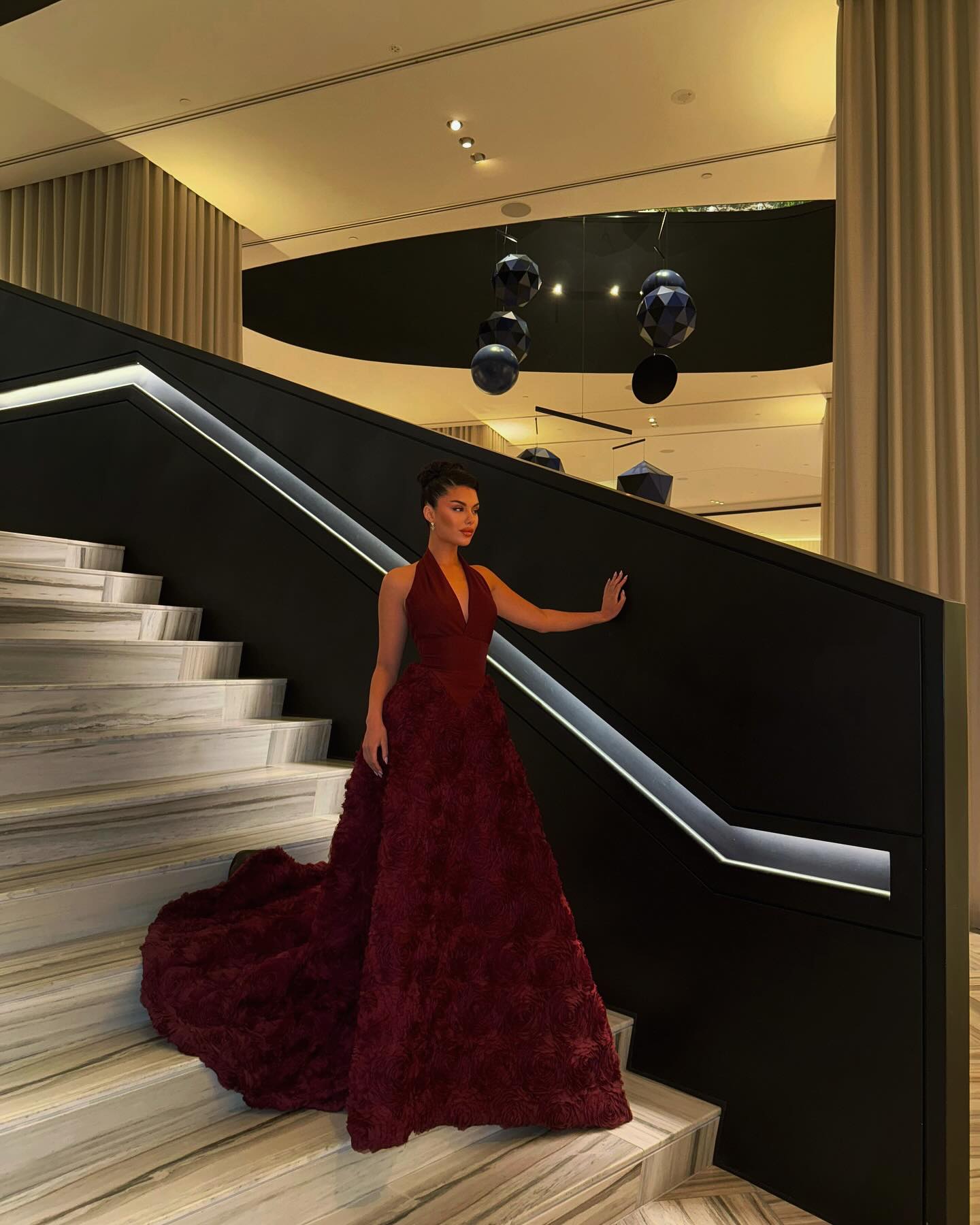 Gorgeous 3D Floral Burgundy V-Neck Evening Dress SF197